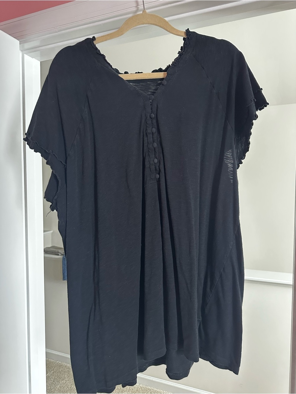 torrid Black Short-Sleeve Flowing Tunic with Button-Front Detail